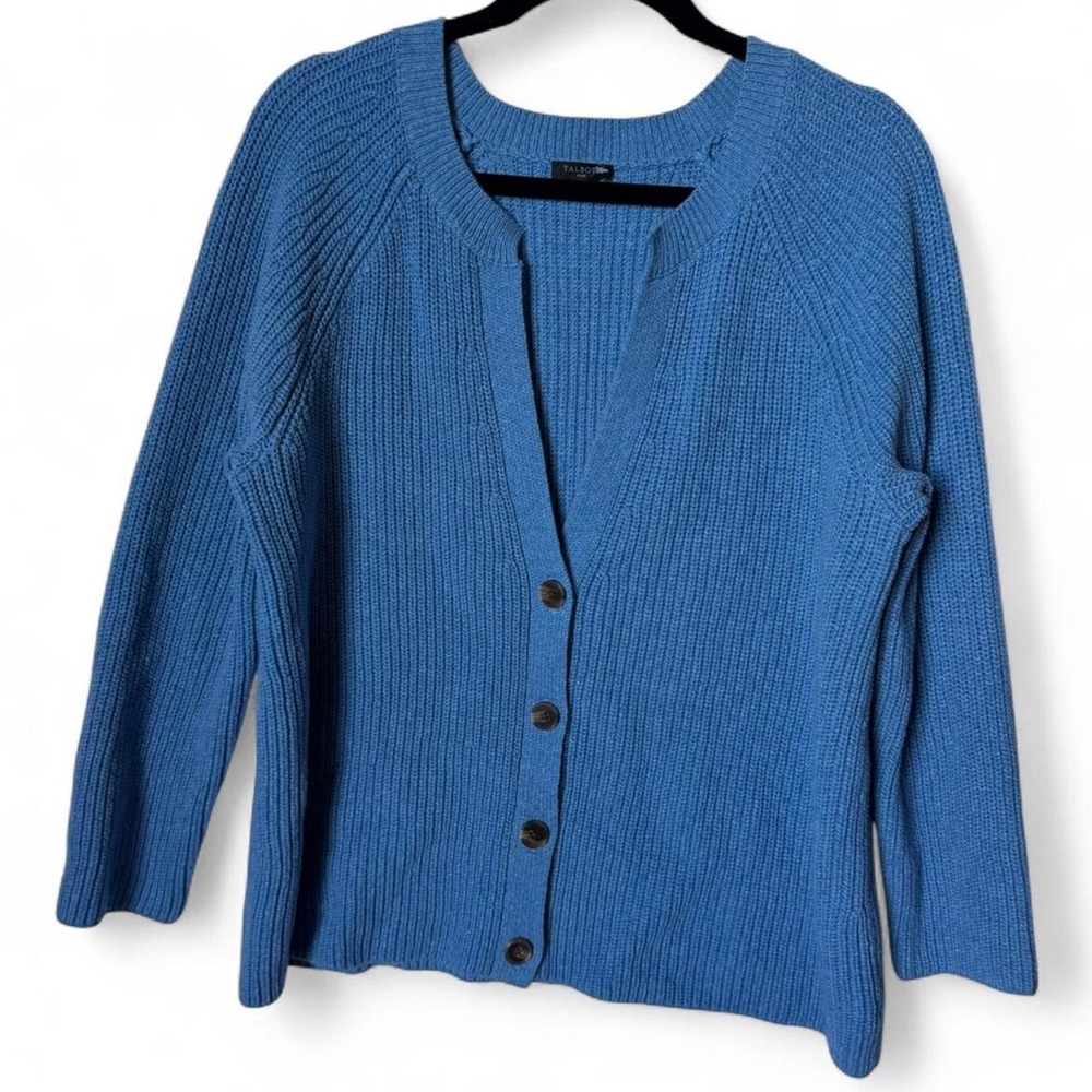 Talbots Cornflower Blue Button Front Chunky Knit Cardigan Cottagecore XL